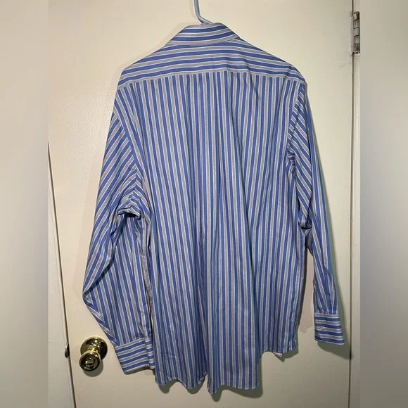 Chaps men’s dress shirt blue white striped classic fit 17 34/35 non-iron - Picture 5 of 5